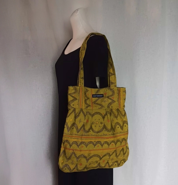 VTG Marimekko Green Cotton Shoulder Bag Purse with Abstract Pattern - Picture 2 of 5